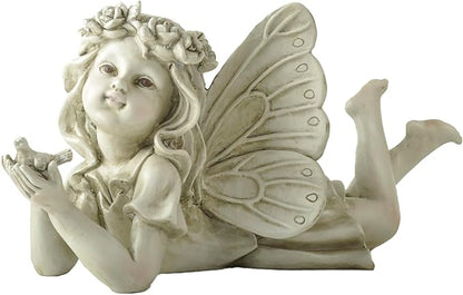 Garden Angel Statue with Bird - 11 Inch Outdoor Fairy Figurine, Weatherproof Resin Decor for Patio, Lawn & Flower Beds - Whimsical Gift for Garden Lovers, Mother's Day, Housewarming