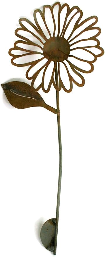 Metal Rustic and Colorful Flower Stakes Ranging from 9.5 to 36 Inches Tall (Daisy Stake 23" Tall, Naturally Rusted)