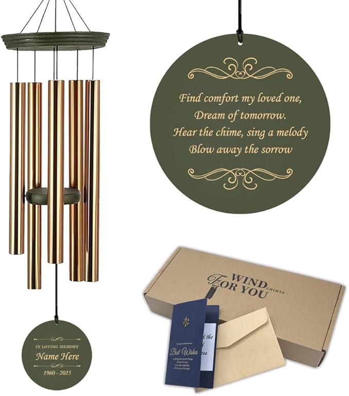 Personalized Sympathy Wind Chime, Sympathy Wind Chimes Gift for The Loss of A Loved One, Commemorative Gifts for Condolences/Funeral, Decorative Wind Chimes Outdoor, Product in USA