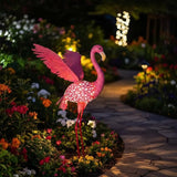 43" Metal Flamingo Garden Sculptures with Solar Light, Pink Flamingo Yard Art - Large Outdoor Lawn Ornaments & Decor for Patio, Backyard, Garden