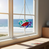 Sea Turtle Stained Glass Window Hanging, Ocean Sea Life Sun Catchers Indoor Panel, Nautical Suncatcher Decor for Home, Wall, Garden, Coastal Ornament Gift for Women, Beach Lovers