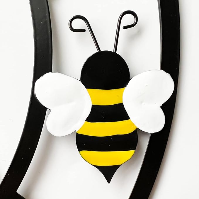 Front Door Wreath - Metal Welcome Sign for Front Door - Outdoor Hanging Bee Hive Hanger - Decorative Door Wreath for Home Entryway - Weather-Resistant Metal Design for Year-Round Use 13''H