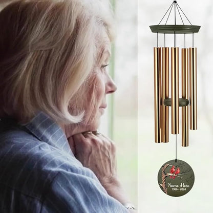 Personalized Memorial Wind Chimes, 36inch Cardinal Sympathy Wind Chimes, in Memory for Loss of Loved Dad/Mom/Ones, Bereavement Gifts, Deep Tone Wind Chime Outdoor (Produced in USA)