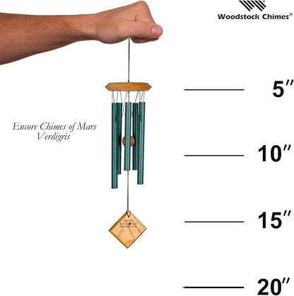 Woodstock Wind Chimes of Mars Wind Chimes for Outside, 17" Verdigris Small Light Sound Wind Chime Décor for Outdoor Garden, Patio, Porch, Encore Collection