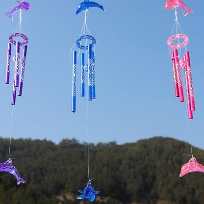1Pc Purple Dolphin Wind Chime, Crystal Dolphin Hanging Decoration 4 Metal Tubes Wind Chime, Creative Bell Blessing Gift