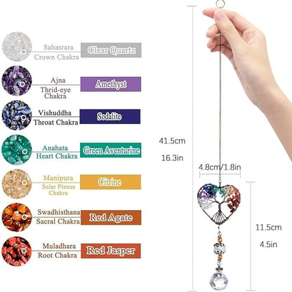 H&D HYALINE & DORA Suncatcher Window Hanging Tree of Life Heart Shaped Crystal Ball Prism Drop Pendant