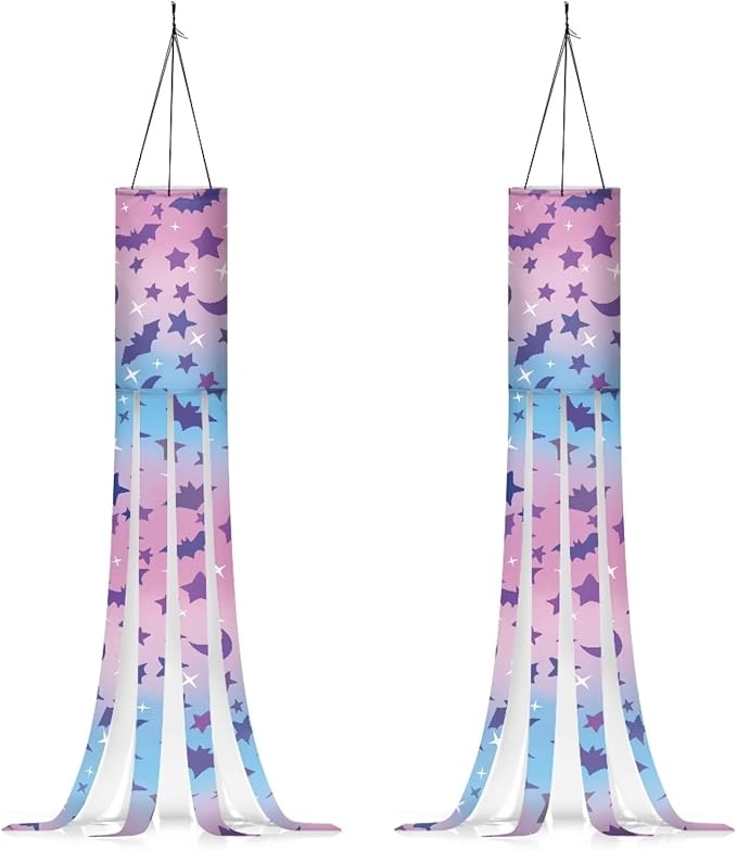 Halloween Bats Stars Windsock Hanging Flag Durable Fabric Polyester Wind Sock with Tails Patio Lawn Garden Tree Party Fall Thanksgiving Decoration