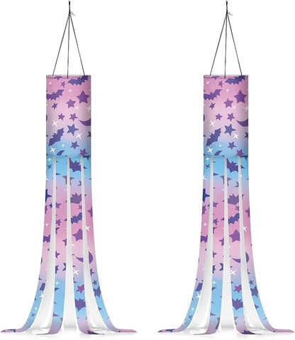 Halloween Bats Stars Windsock Hanging Flag Durable Fabric Polyester Wind Sock with Tails Patio Lawn Garden Tree Party Fall Thanksgiving Decoration
