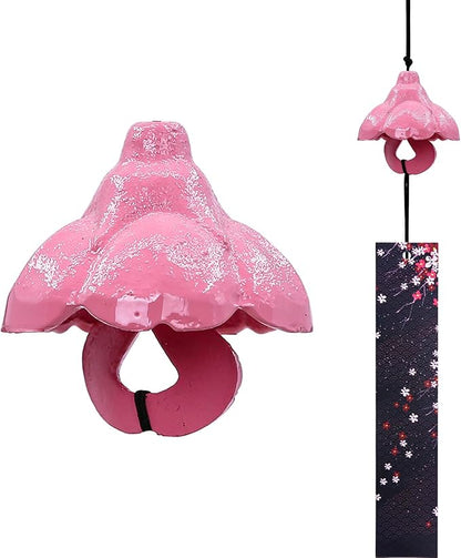 Japanese Wind Chime Cast-Iron Outdoor Ornament for Garden, Patio & Balcony, Hanging Metal Wind-Bell Decoration Gift, Blessing Pendant Windchimes & PVC Wind-Catcher, Cherry Blossom Petals