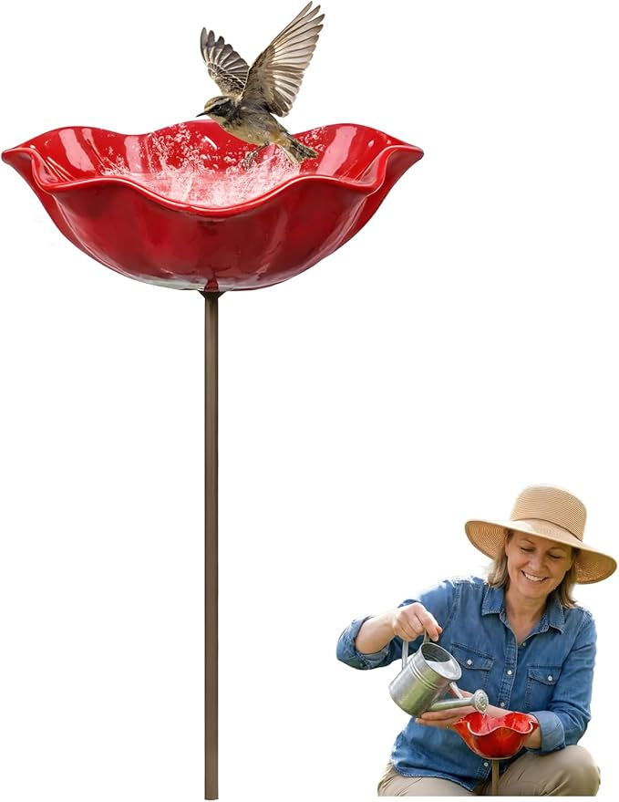 Handmade Metal Flower Garden Stake, Outdoor Bird Baths, Butterfly Water Feeder, Bee Watering Flowers Stake Station for Garden Lawn Yard Decor (1PCS)