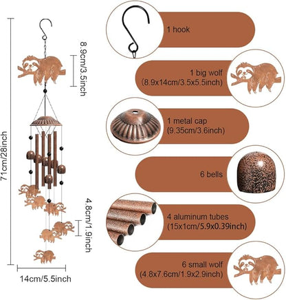 OLYCRAFT Sloth Wind Chimes Outdoors Wind Chime Sympathy Memorial Windchime Iron Windchime Memorial Presents Hanging Windbell for Patio Backyard Home Garden Pendant Decoration - 28 Inch