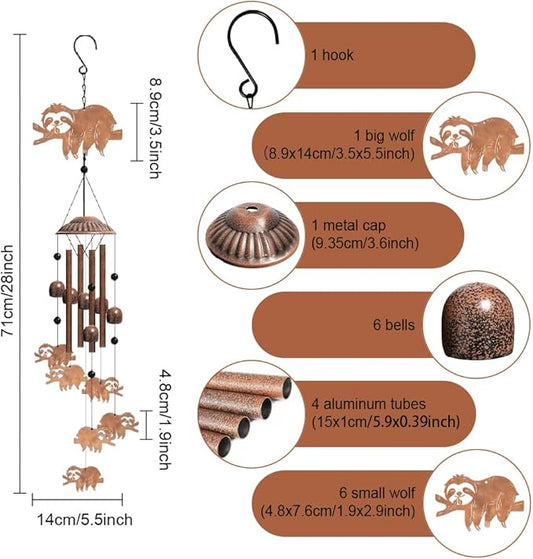 OLYCRAFT Sloth Wind Chimes Outdoors Wind Chime Sympathy Memorial Windchime Iron Windchime Memorial Presents Hanging Windbell for Patio Backyard Home Garden Pendant Decoration - 28 Inch