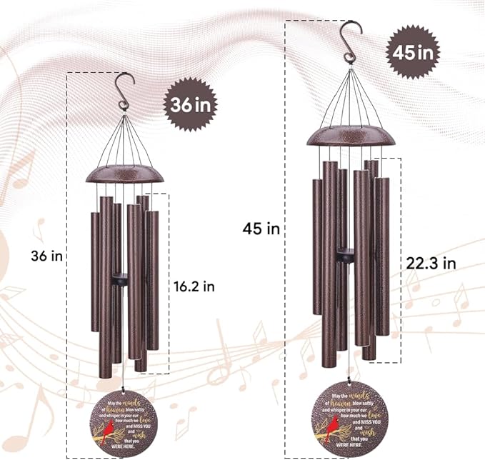 Personalized Memorial Wind Chimes Outdoor, Cardinal Wund Chimes for Loss of Loved One, 36Inch Custom Sympathy Wind Chimes Deep Tone, Condolences Gifts for Funeral (Produced in USA)