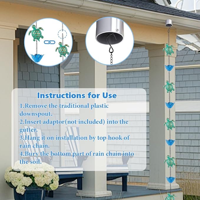 10ft Rain Chain for Outside, Rain Chain with 16 Cups, Adjustable Rain Catcher Chain for Outside, Replacement Downspout for Gutters, Eaves, Drainage