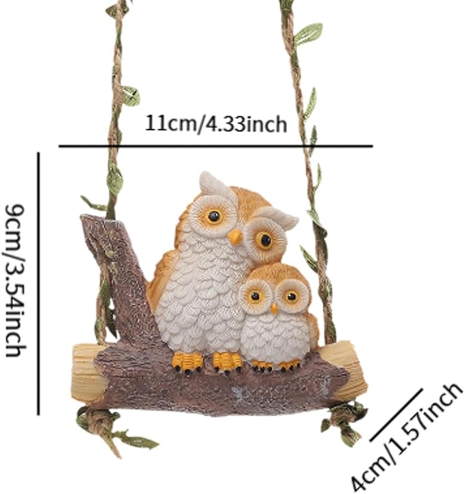 Swing Animal Garden Statue, Hanging Sculpture,Creative, Cartoon Cute Figurine Resin Ornament for Outdoor Courtyard Tree, Owl Statue