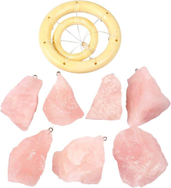 mookaitedecor Rose Quartz Stones Rough Crystals Wind Chimes for Home Garden Decoration 17-21 Inches