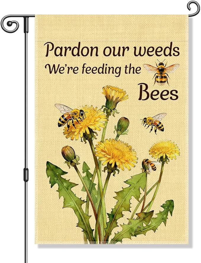 Perfectinsoy Pardon Our Weeds We're Feeding the Bees Garden Flag, No Mow Sign, Pollinator Friendly Garden Sign, Bee Lover Gifts for Gardeners Bee Keepers, Welcome Yard Farmhouse Spring Outdoors Decor
