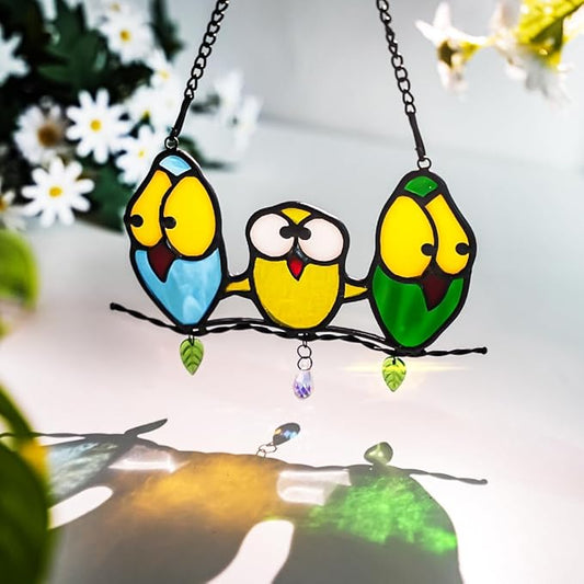 Multicolor Owl Decor Stained Glass Window Hanging,Best Bird Gifts for Owl Lovers Women,Bird Suncatcher for Window Home Decoration,Birthday Gifts for Lover and Friend