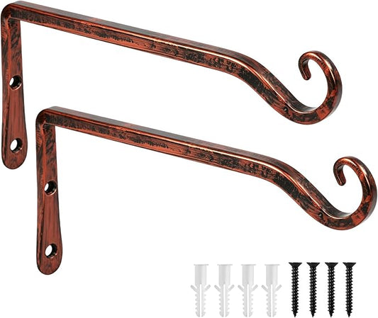 FEED GARDEN 2 Pack 10 Inch Hanging Plant Bracket Wall Hooks Decorative Plant Hangers for Outdoor Hanging Bird Feeders, Wind Chimes, Plant Baskets, Antique Bronze