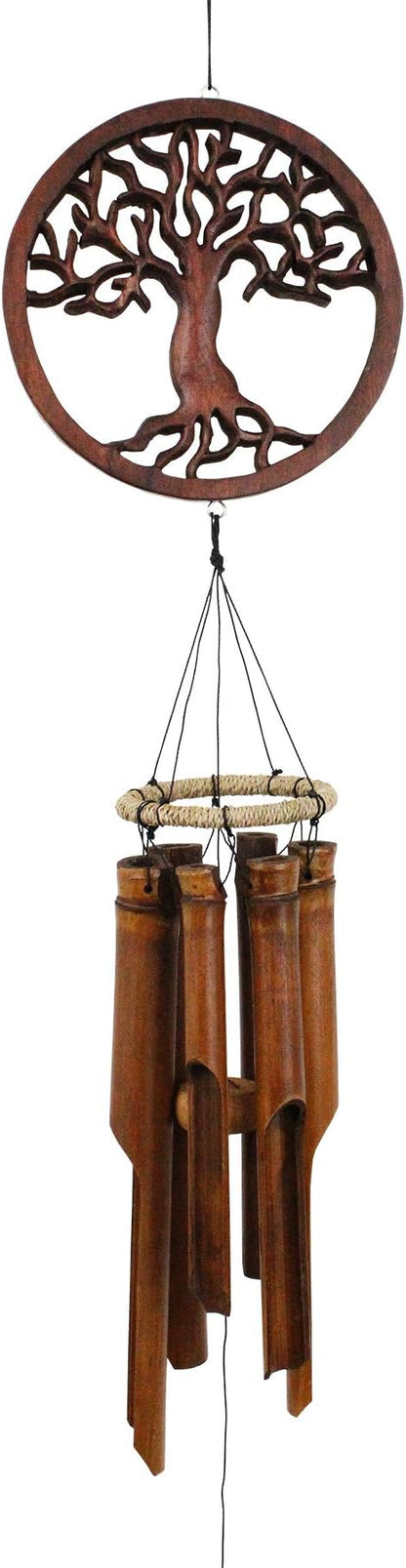 Cohasset Gifts Bamboo Wind Chime | #272 | Tree of Life Bamboo Wind Chime | Wood, Outdoor, Home Décor for Decks, Garden, Porch | Hand Carved Brown Mahogany Finish |