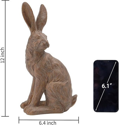 DiliComing Outdoor Rabbit Garden Statue - 12 Inch Large Easter Bunny Decor Brown Resin Animal Sculpture for Home Lawn Yard Decorations Womens Gifts