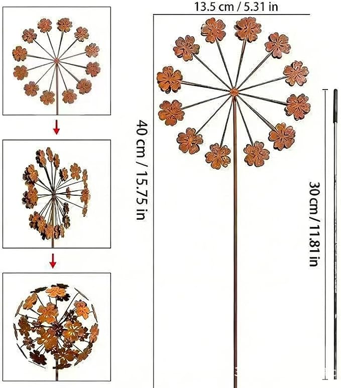 Rusty Metal Wild Flowers Garden Stakes 11.82 x 8.47 inches, Decorative Flowers Yard Stake Metal Art for Outdoor Garden Lawn Decor (Flower-C)