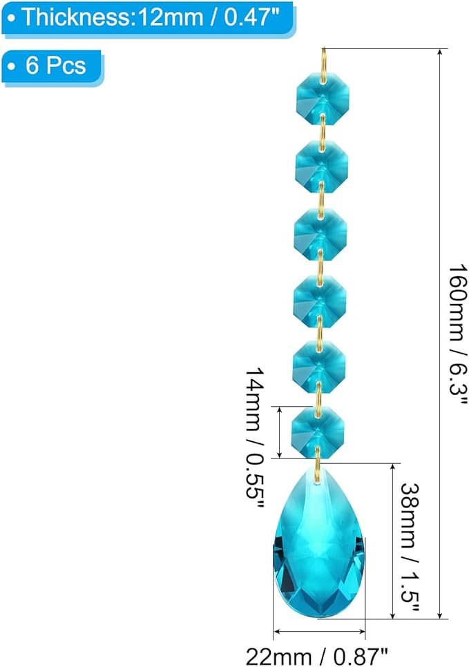 PATIKIL Teardrop Crystal Chandelier Pendants Beads, 6 Pack 160mm Length 38mm Chandelier Prisms Parts Ornaments Hanging Beads for DIY Arts Crafts Decoration, Navy Blue
