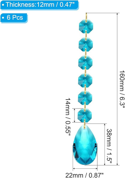 PATIKIL Teardrop Crystal Chandelier Pendants Beads, 6 Pack 160mm Length 38mm Chandelier Prisms Parts Ornaments Hanging Beads for DIY Arts Crafts Decoration, Navy Blue