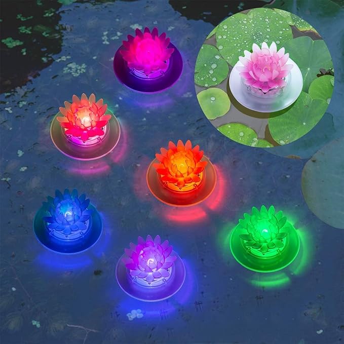 pearlstar Solar Pond Lights - Waterproof LED RGB Solar Floating Lights for Swimming Pool, Spa, Patio, Wedding Party, Christmas Decorations (2Pcs Lotus)