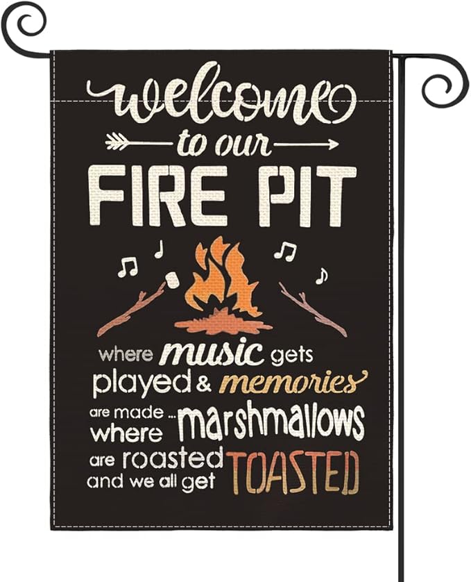 AVOIN colorlife Welcome To Our Fire Pit Camping Garden Flag 12 x 18 Inch Double Sided, RV Campsite Campfire Camper Yard Outdoor Decoration