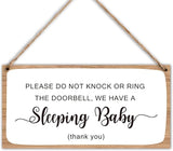 Wood Hanging Decor Sign, No Knock or Ring The Bell, Baby Sleeping, Rustic Wood Front Door Plaque Wall Art Decor Gift, 10" x 5" Wood Decor Hanging Sign for Porch Yard Home Farmhouse House Outdoor-10