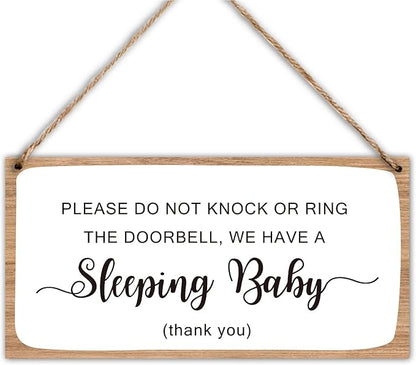 Wood Hanging Decor Sign, No Knock or Ring The Bell, Baby Sleeping, Rustic Wood Front Door Plaque Wall Art Decor Gift, 10" x 5" Wood Decor Hanging Sign for Porch Yard Home Farmhouse House Outdoor-10