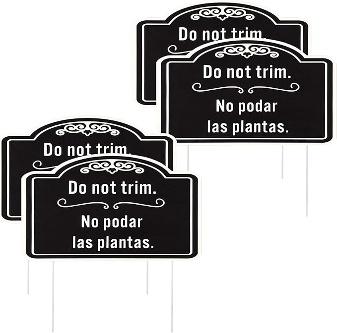 4pcs Do Not Trim Signs with Stakes, Corrugated Plastic Do Not Prune Bushes Please Do Not Trim Landscaping Label Yard Tag in English and Spanish Plant Sign Garden Marker for Outdoor Lawn