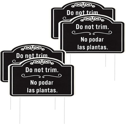 4pcs Do Not Trim Signs with Stakes, Corrugated Plastic Do Not Prune Bushes Please Do Not Trim Landscaping Label Yard Tag in English and Spanish Plant Sign Garden Marker for Outdoor Lawn