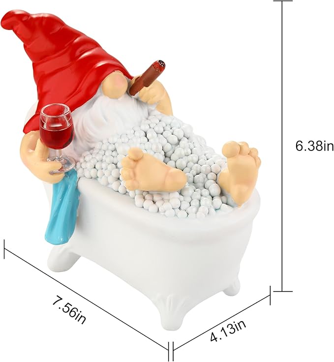 Toncoke Garden Gnomes for Outdoor, 7 Inch Gnomes Decorations for Yard, Gnome Garden Decor for Home Patio Lawn, Gnomes Gifts for Women Spring Summer Christmas Halloween (Bathtub & Wine Glass)