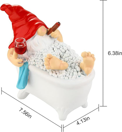 Toncoke Garden Gnomes for Outdoor, 7 Inch Gnomes Decorations for Yard, Gnome Garden Decor for Home Patio Lawn, Gnomes Gifts for Women Spring Summer Christmas Halloween (Bathtub & Wine Glass)