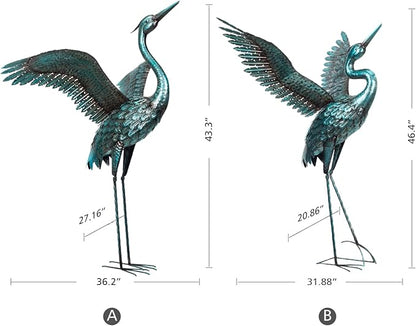 chisheen Garden Statue Outdoor Metal Heron Crane Yard Art Sculpture for Lawn Patio Backyard Decoration,46 inch (2-Pack) (Blue&Black)