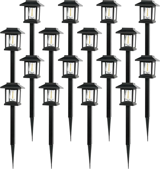 16-Pack Solar Lights Outdoor (Extra-Bright & Auto On/Off), Solar Powered Garden Lights, Outdoor Waterproof Solar Pathway Lights for Patio, Path, Yard, Landscape, Driveway, Walkway Decor (Warm White)