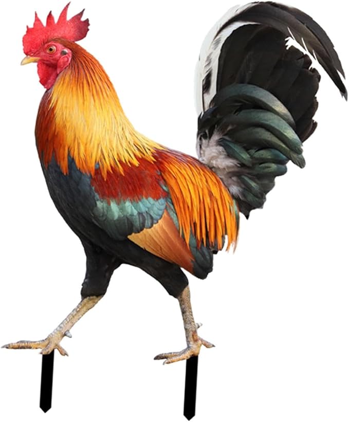 MYCENSE Rooster Statue Garden Stake Yard Art,Metal Cock Figurine Ground Insert,Animal Sculpture for Floor Patio Outdoor, 21.2x16.7x0.1cm
