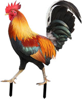 MYCENSE Rooster Statue Garden Stake Yard Art,Metal Cock Figurine Ground Insert,Animal Sculpture for Floor Patio Outdoor, 21.2x16.7x0.1cm