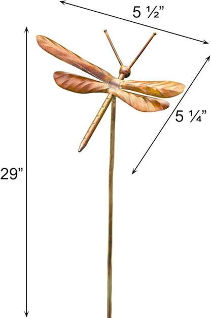 BestNest Ancient Graffiti Flamed Copper Garden Stakes, Set of 3 Metal Outdoor Yard Ornaments with Songbird, Dragonfly & Hummingbird Toppers, Decorative Staked Garden Art