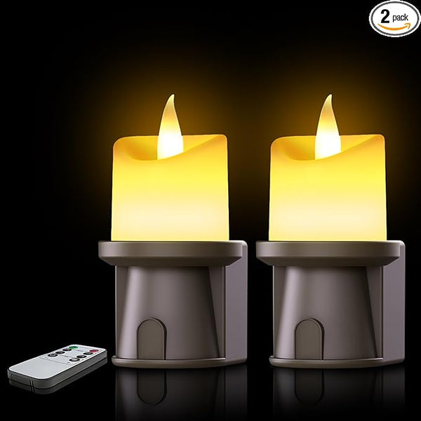 2 Pack Flameless Candles Nightlight With Flickering Flame, Battery Operated Candles Included Magnetic Attachment Easy For Placement, Realistic Candlelight For Home, Bathroom, Window Decor (Brown)