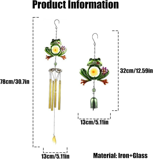 Frog Wind Chimes for Outside, Rustic Aluminum Tube Wind Chimes Animal Stained Glass Hanging Wind Chime Decorative Wind Chime for Balconies Gardens Corridors and Patios (Short)