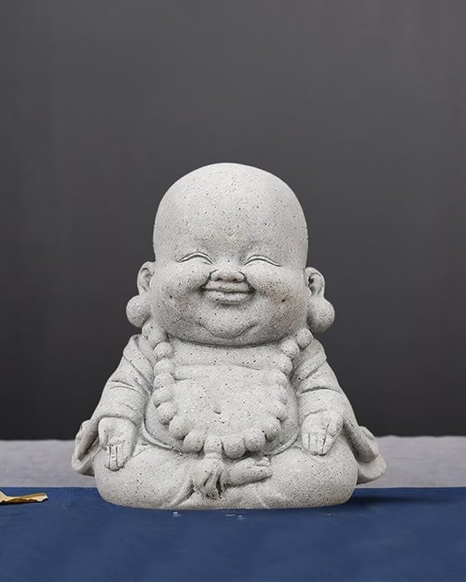 Mini Monk Buddha Statue Sandstone Statues Zen Monk Praying Statue Sculptures for Wealth Good Luck Feng Shui Decor Home Fish Tank Aquarium Garden (Style 17)