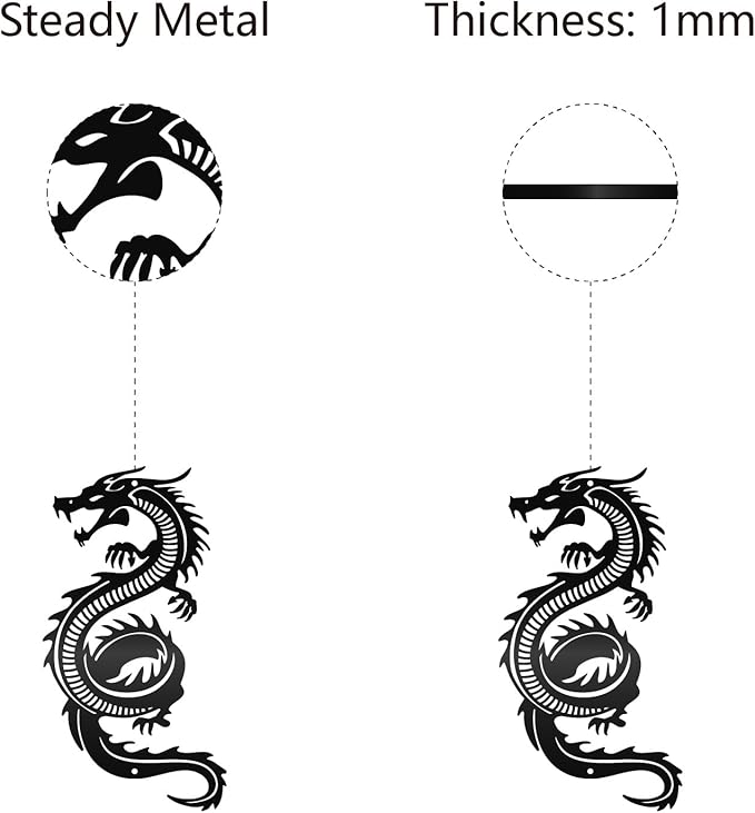 CREATCABIN Dragon Metal Wall Decor Black Iron Wall Art Japanese Chinese Dragon Sculpture Hanging Artwork Decor Gothic Signs Decoration for Indoor Outside Living Room Home Office 11.8x6.3Inch