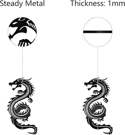 CREATCABIN Dragon Metal Wall Decor Black Iron Wall Art Japanese Chinese Dragon Sculpture Hanging Artwork Decor Gothic Signs Decoration for Indoor Outside Living Room Home Office 11.8x6.3Inch
