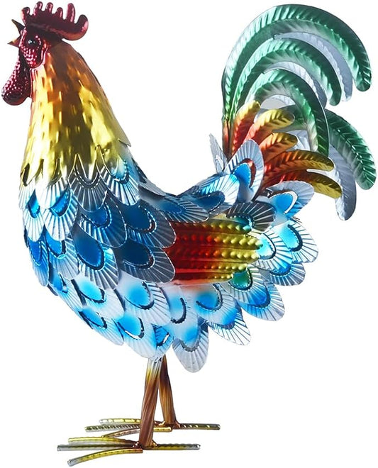 Metal Rooster Statue Garden Chicken Sculpture Decoration Metal Yard Art for Yard Outdoor Indoor Decoration (#H)