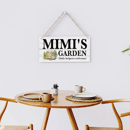 Mimi Gifts Outdoor Garden Wooden Sign Decor, Indoor Garden Decoration Hanging Signs 12x6 Inches, Outdoor Porch Yard Wall Art Decor Sign, Mother's Day Gifts Birthday Gift for Mom Grandma