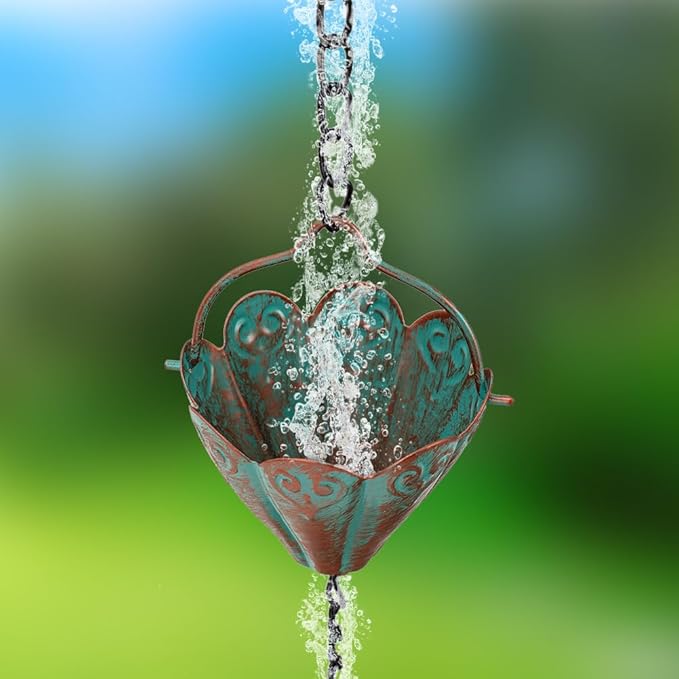 Lotus Rain Chains for Gutters, Rain Chains with 8 Cups, Adjustable Rain Catcher Chain for Outside, Replacement Downspout for Gutters, Eaves, Drainage
