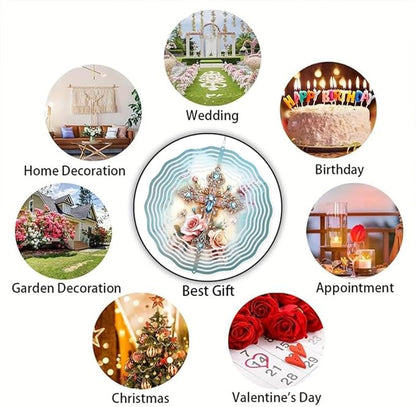 Cross Flower Wind Spinner, Metal Wind Spinners Outdoor/Indoor, God Cross Hanging Garden Decor for Outside, Stainless Wind Spinners for Yard and Garden 10 inch 3D (25.76X25 CM)